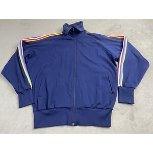 Vintage Jacket Womens Large Blue Rainbow Stripe Track Warm‎ Up Pride 80s